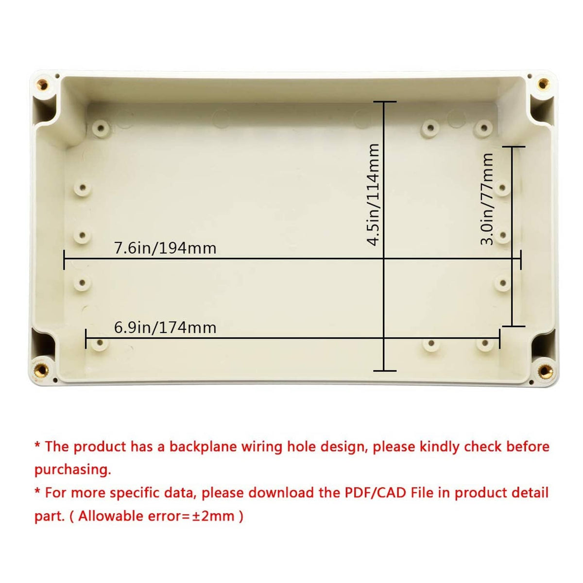 Beige ABS junction box base interior with screw holes and backplate wiring hole