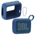 Blue silicone speaker cover with handle strap and side openings