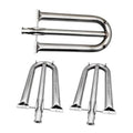 Stainless steel U-shaped burner replacement with mounting tab and chrome finish
