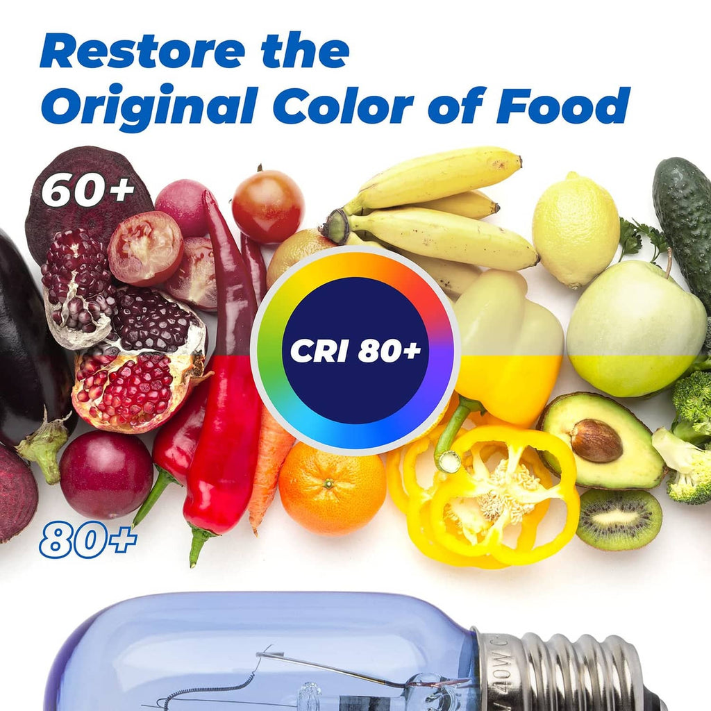 Refrigerator light bulb replacement, blue glass E17 bulb with CRI 80+ indicator