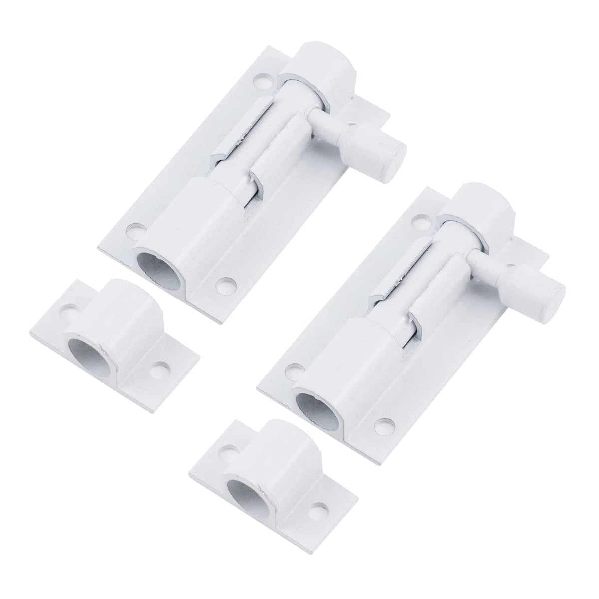 White slide bolt latch set with strike plate and hardware