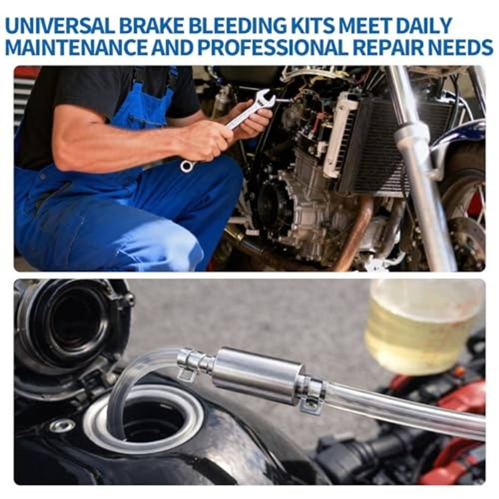 Brake bleeding kit on vehicle: metal one-way check valve and clear tubing