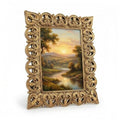 Antique gold scroll photo frame with ornate baroque corner detailing, holds 4x6 photo