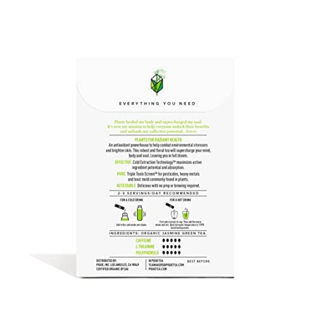 Back of jasmine green tea crystals box with ingredient and directions text