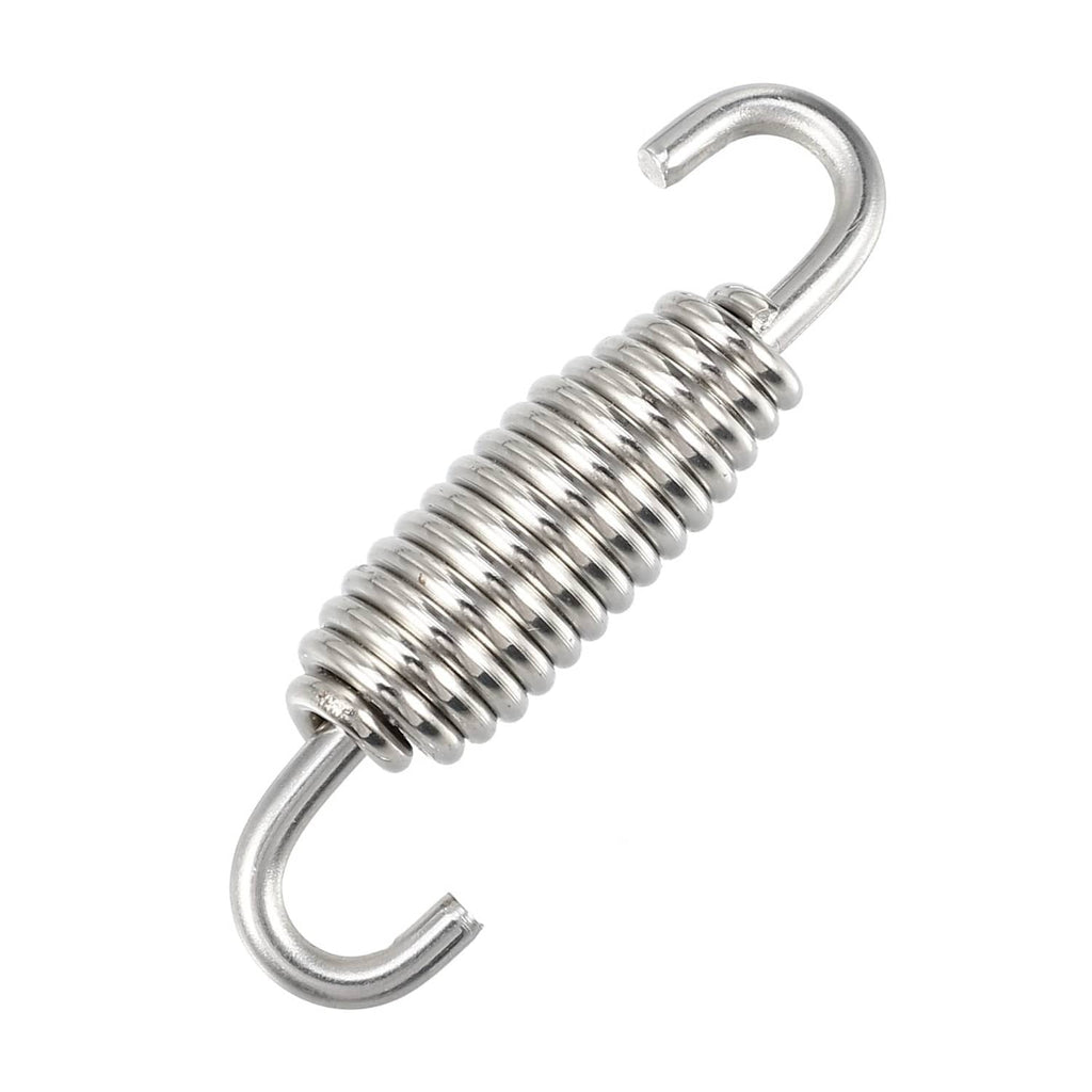 Universal exhaust spring with coiled metal body and U-shaped mounting hooks