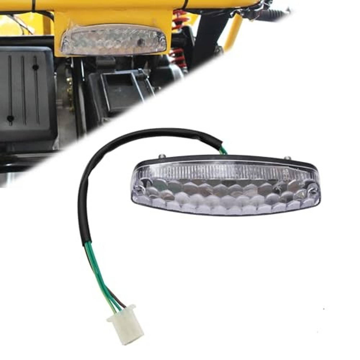 Rear tail brake light assembly with clear lens LED strip and green wire cable with plug