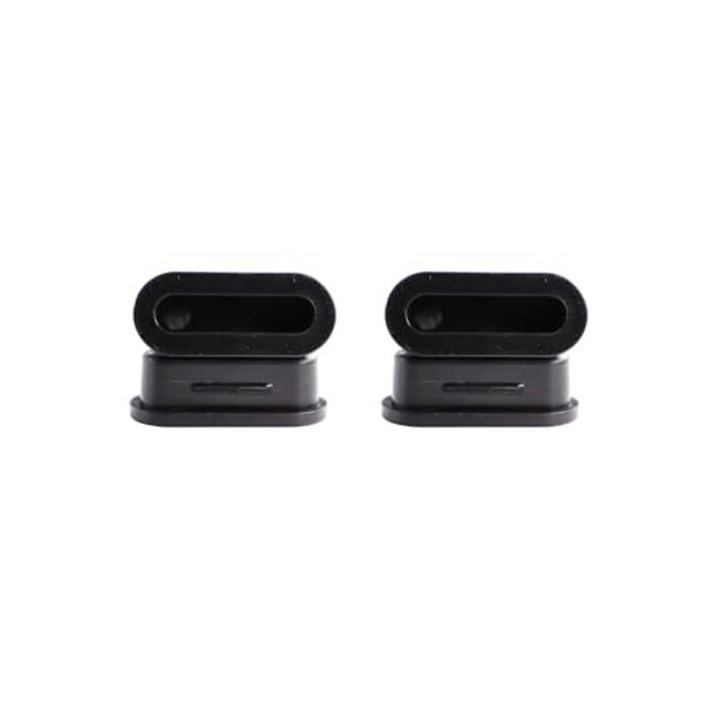 Trailer brake adjuster hole plug pair, black rubber inserts shown from side