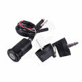 Ignition key switch with black housing, two keys, and multi-wire harness with connector.