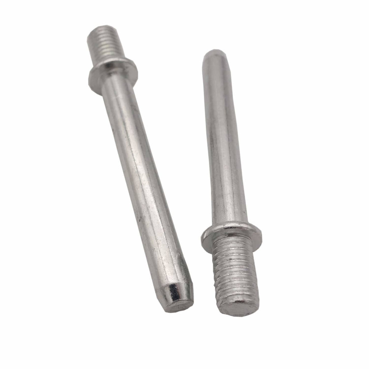 Pair of silver metal threaded connector pins for sectional sofa frames