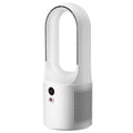 White bladeless portable desk fan with arched airflow inlet and perforated side grille.