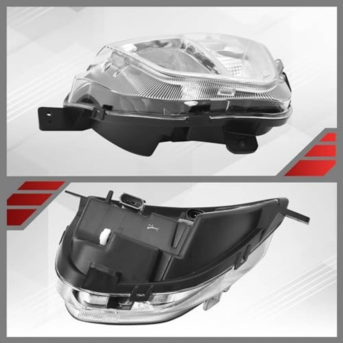 Fog light housing and internal lens cover assembly, clear front and black base