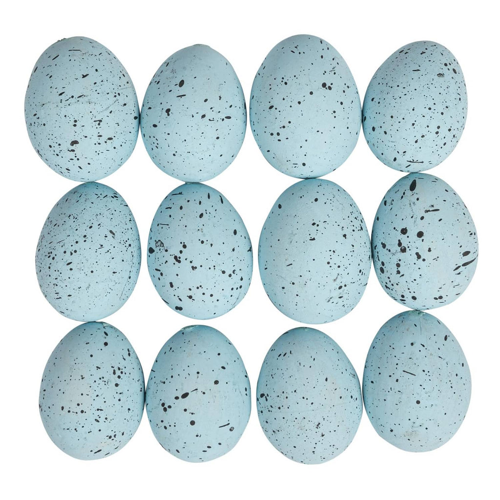 Blue speckled ceramic eggs set of 12, oval egg shapes