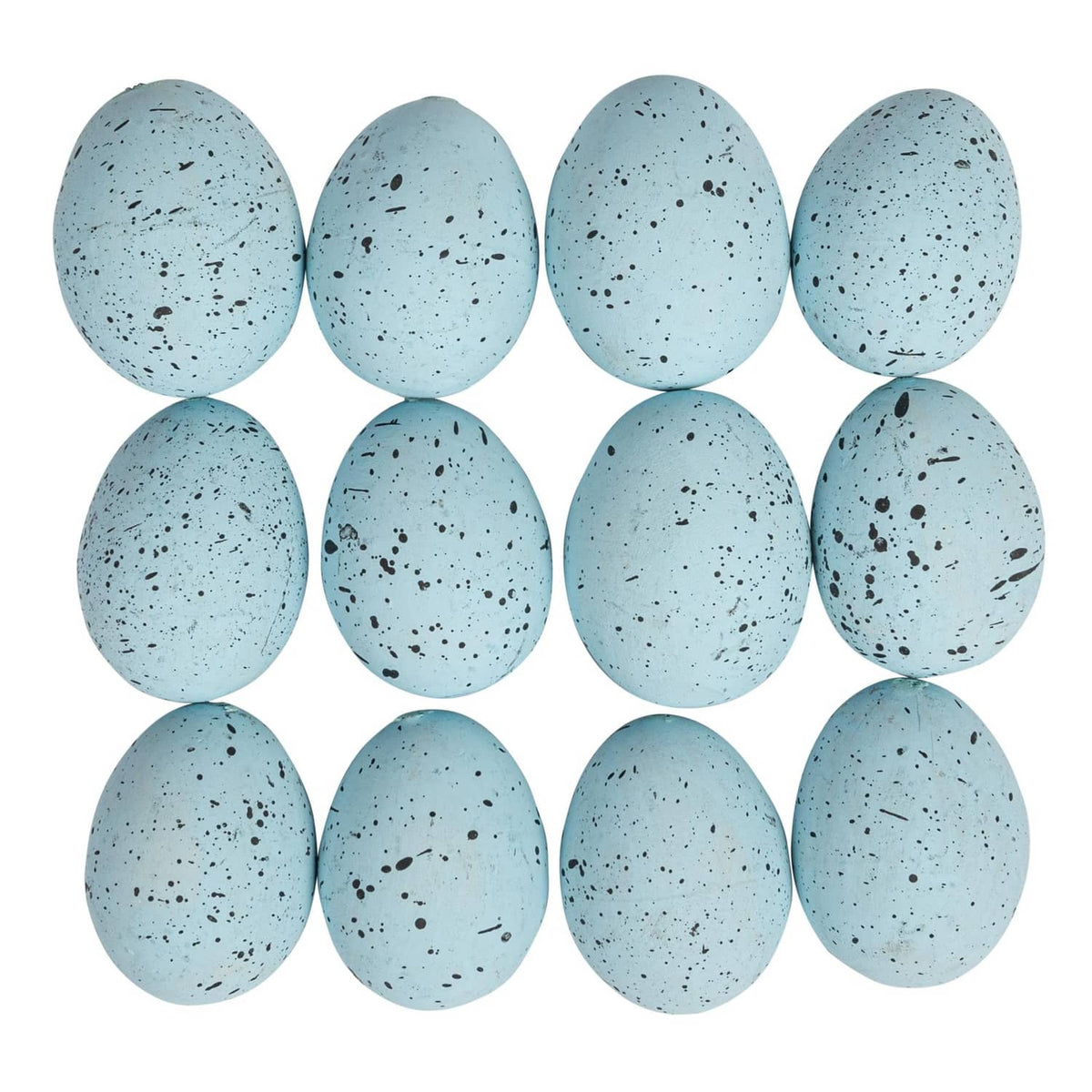 Blue speckled ceramic eggs set of 12, oval egg shapes