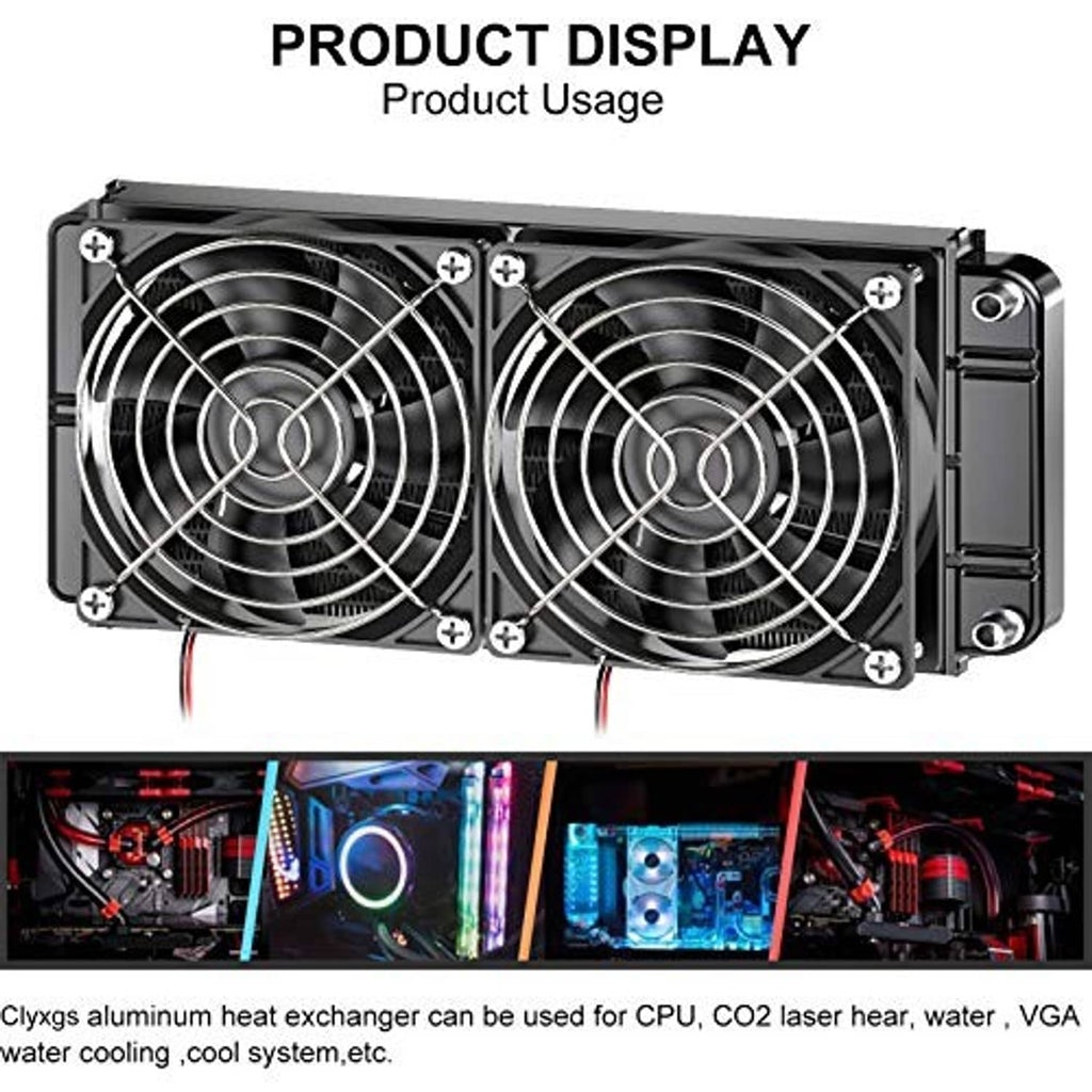 240mm water cooling radiator with dual fans and black fan frame over fin array