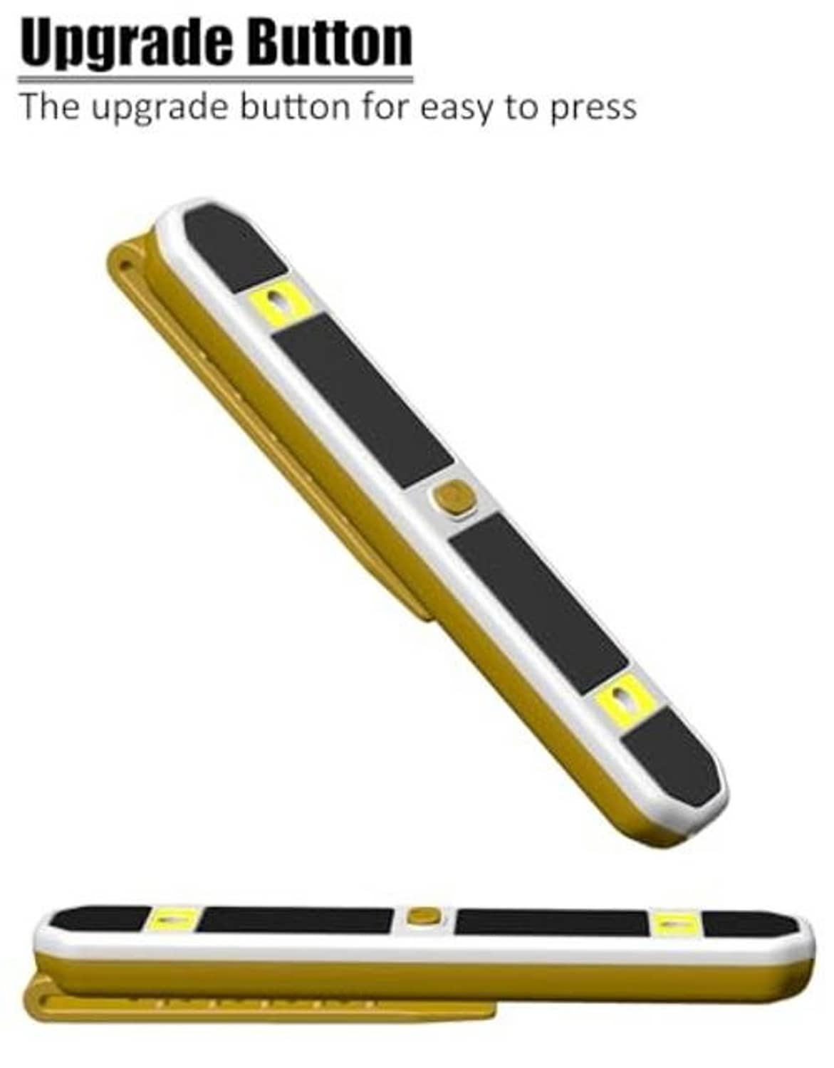 LED light bar with white housing and yellow accents, slim button switch
