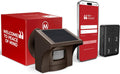 Solar driveway alarm sensor with dark brown housing and solar panel