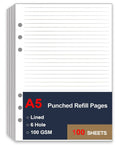 A5 lined paper refill pack, 6-hole punched, 100 sheets
