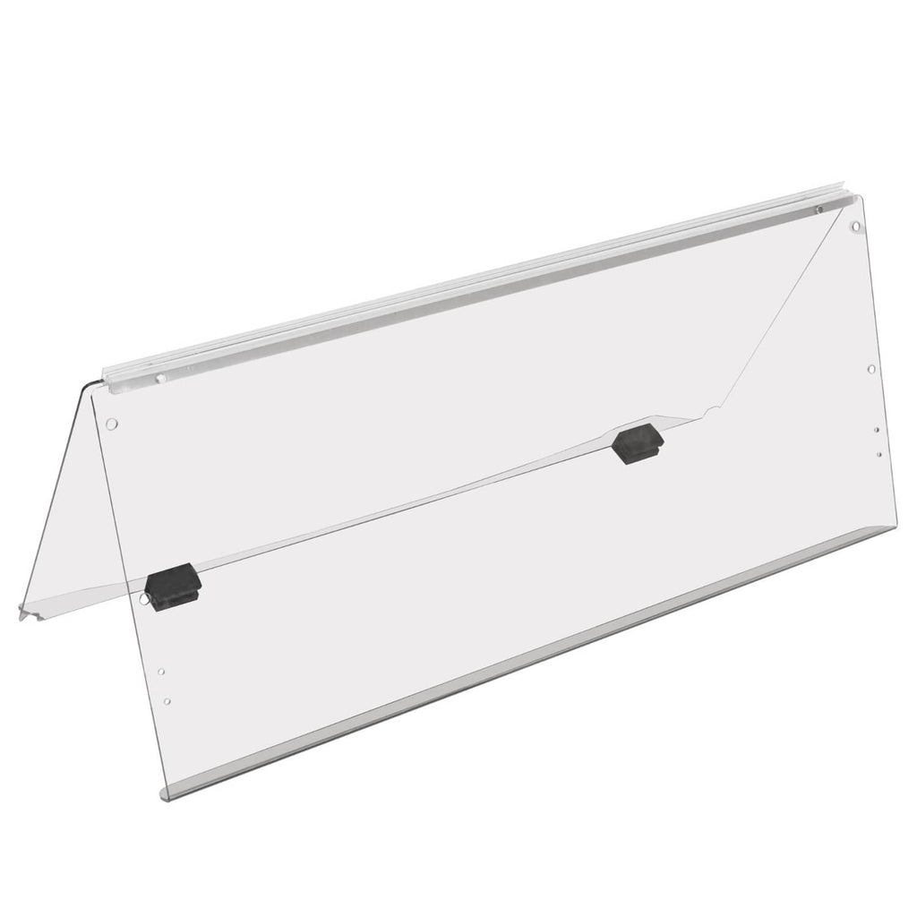 Clear folding windscreen panel with black mounting blocks and side brackets