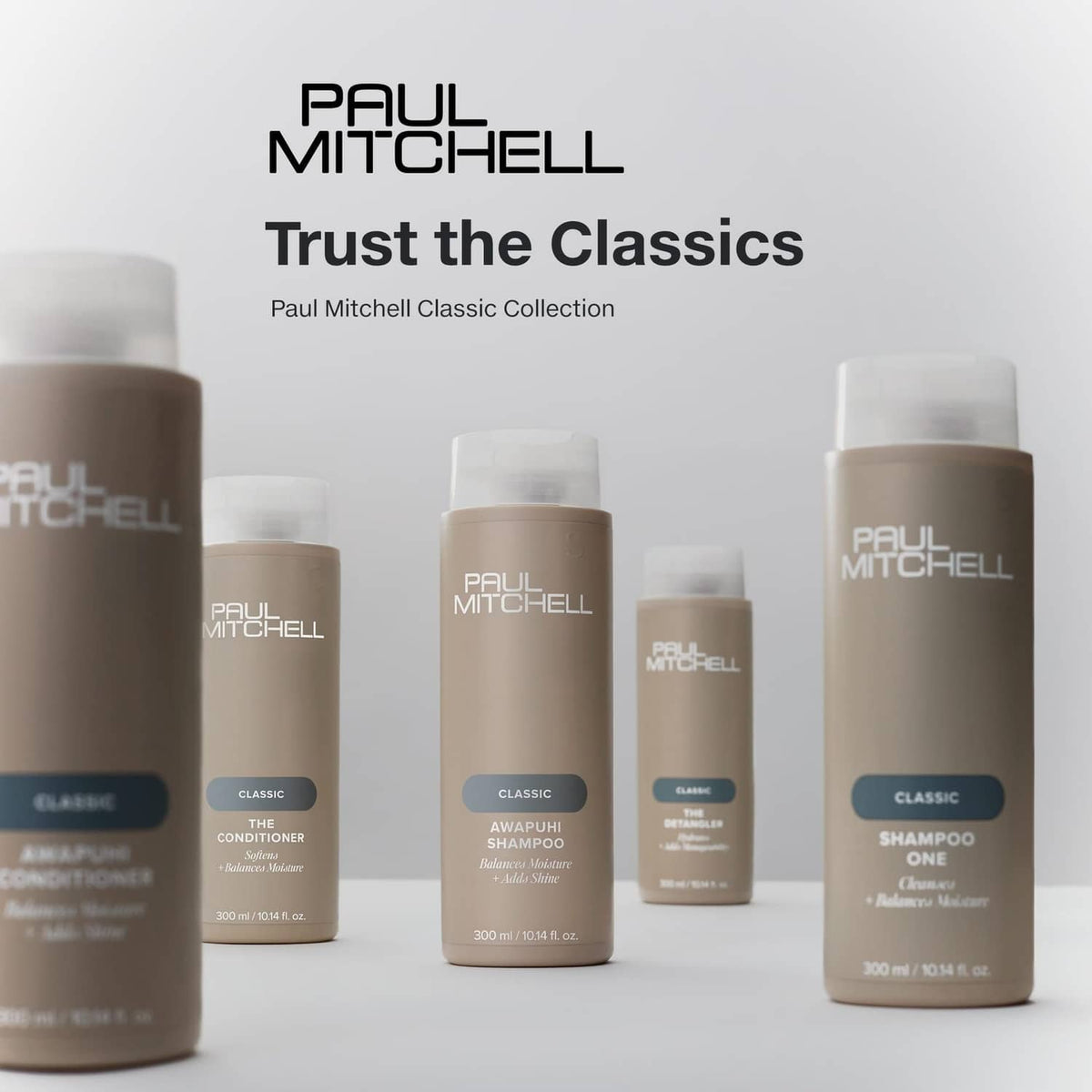 Paul Mitchell Classic Collection conditioner bottles, multiple sizes with white caps