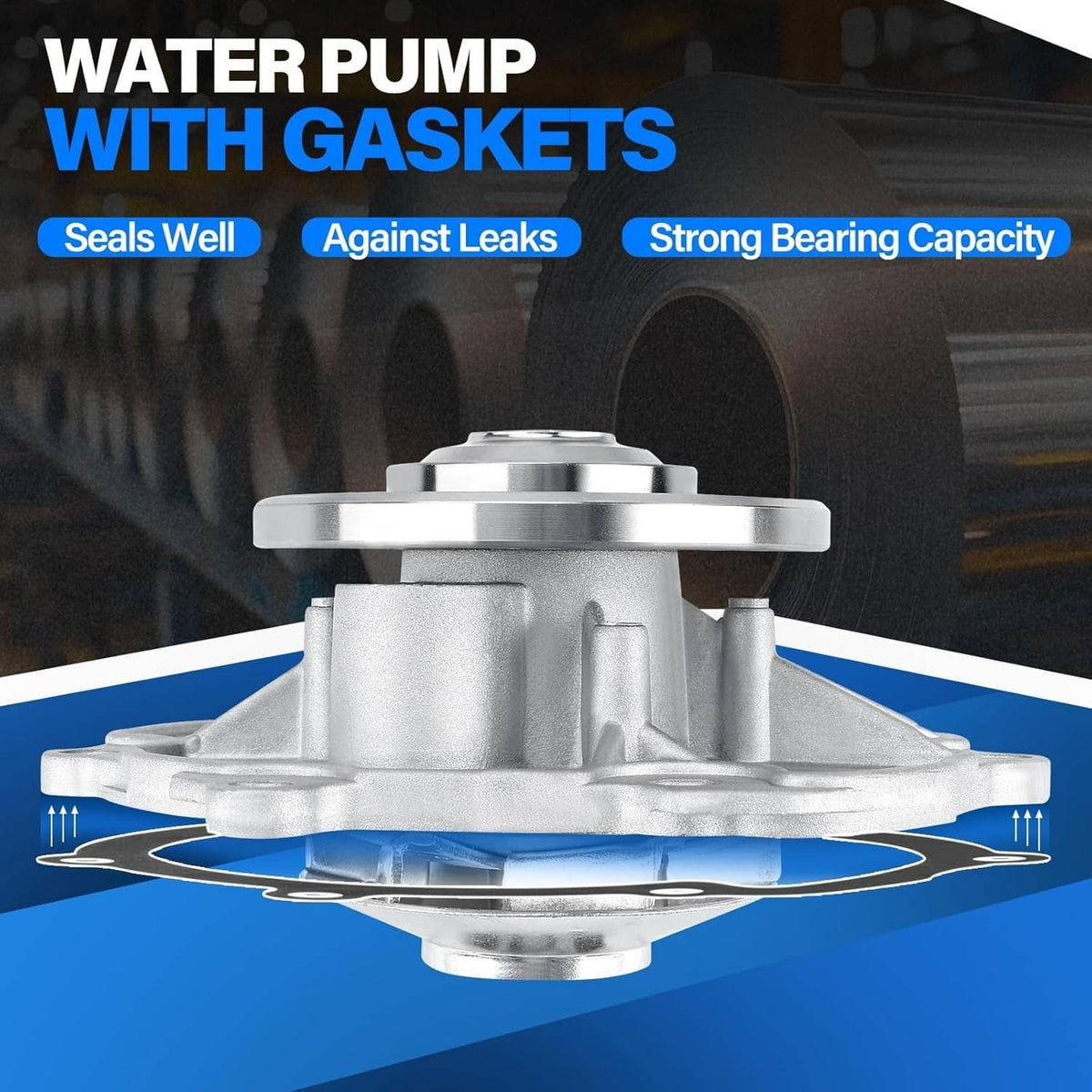 Water pump with gasket base, silver aluminum body
