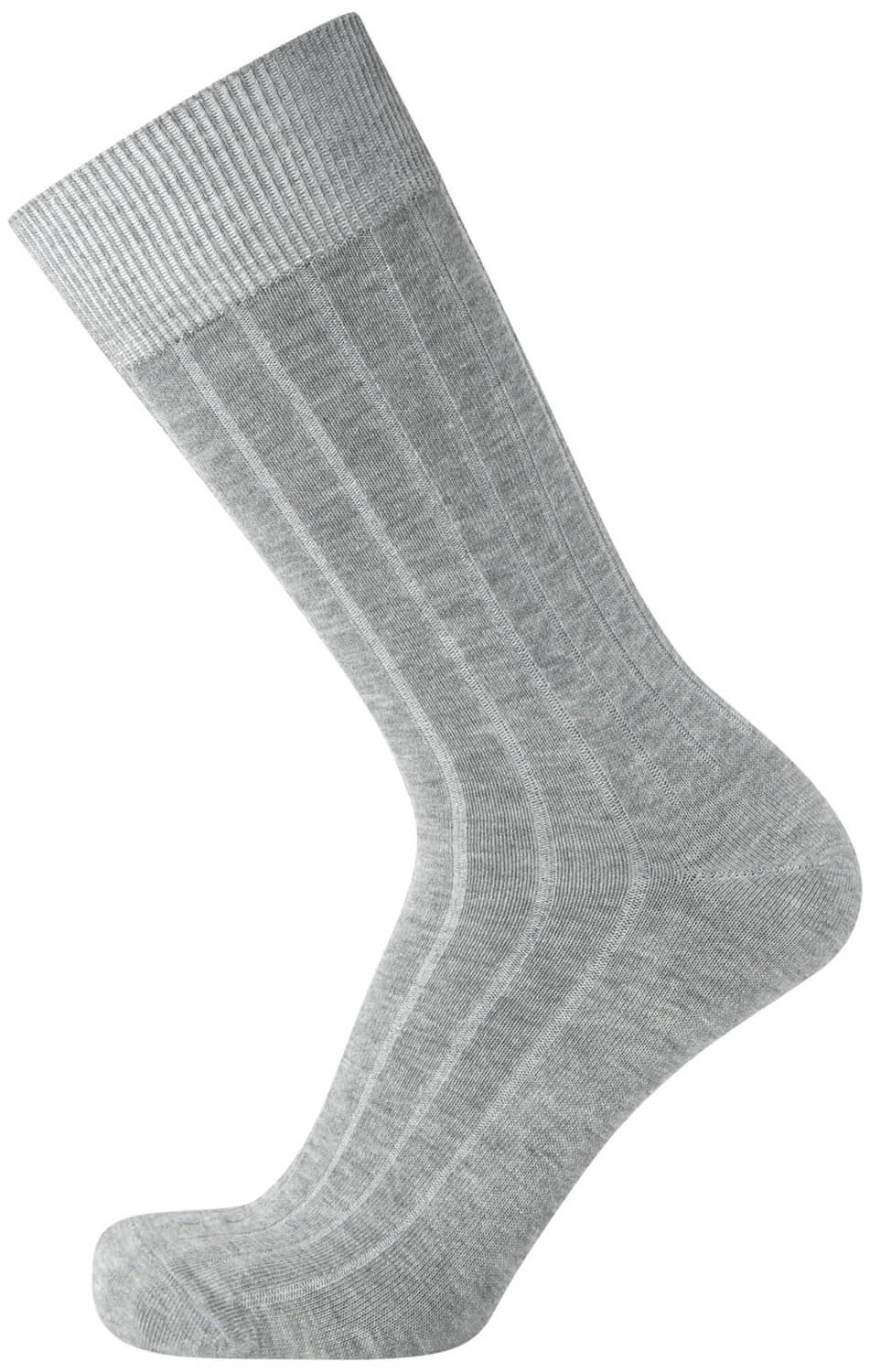 Light gray cotton crew sock with ribbed cuff and subtle striped knit
