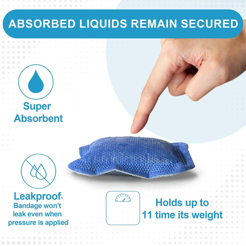 Blue dressing pad pressed by hand, secure super absorbent wound dressing