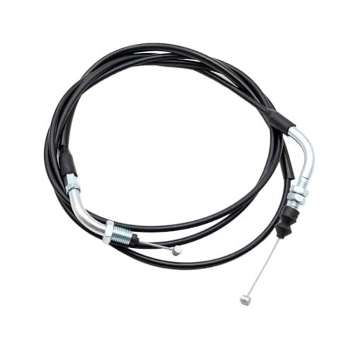 Black throttle cable assembly with metal adjusters and spring cable end