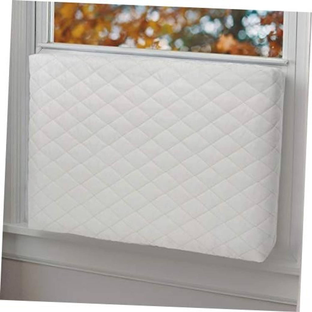 Beige quilted indoor AC cover for window unit, rectangular, double-insulated look