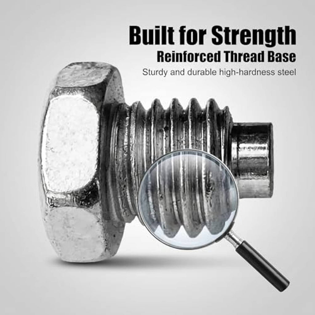 Reinforced steel hex-head threaded floor jack handle bolt with sharp, tight screw threads
