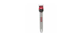 Oregon chainsaw bar and chain combo, gray bar with red top label and guide tip holes.