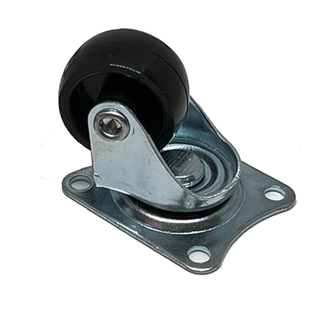Single swivel caster wheel with black rubber tire and chrome metal mounting plate