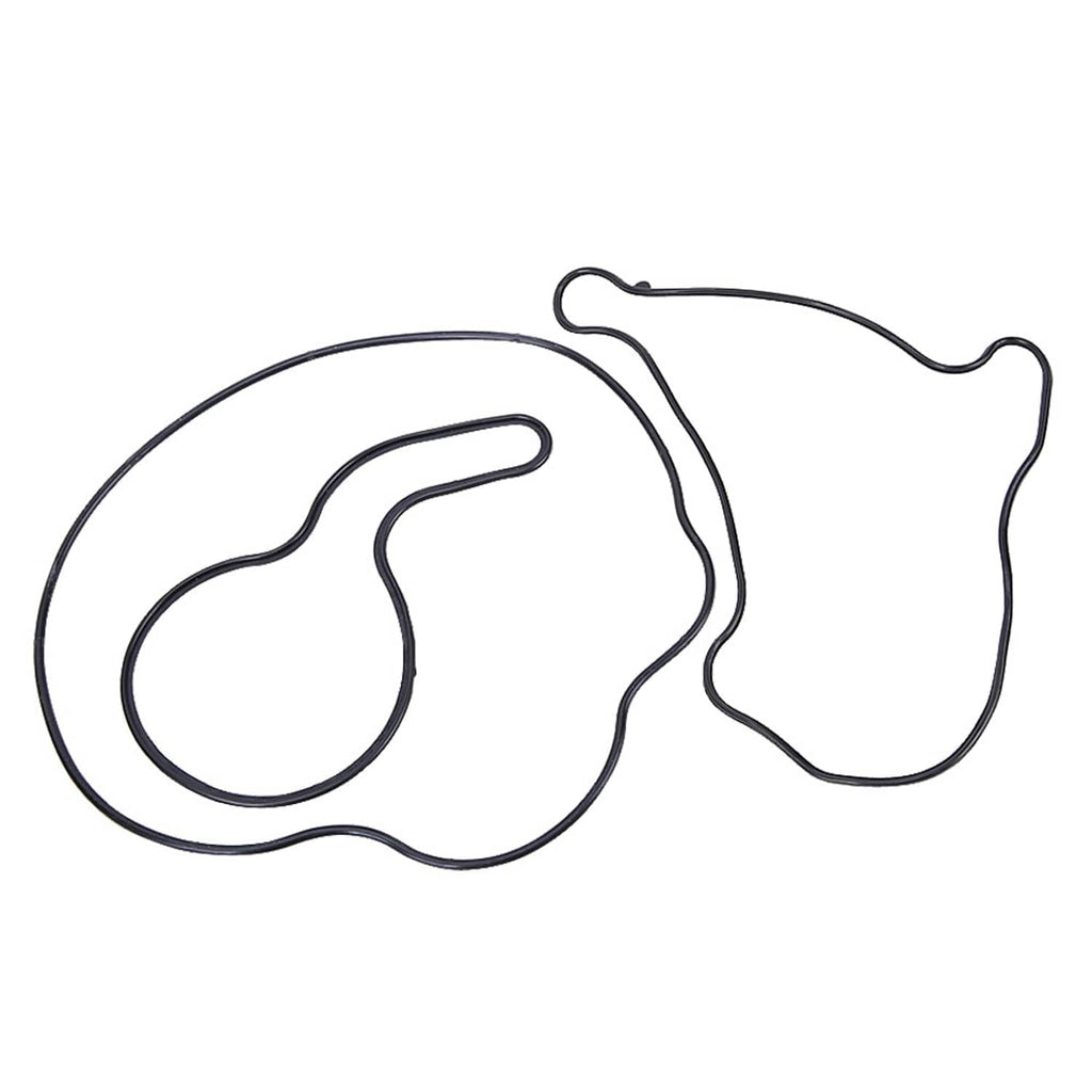 Engine head gasket kit: two large black gasket covers and curved gasket shapes