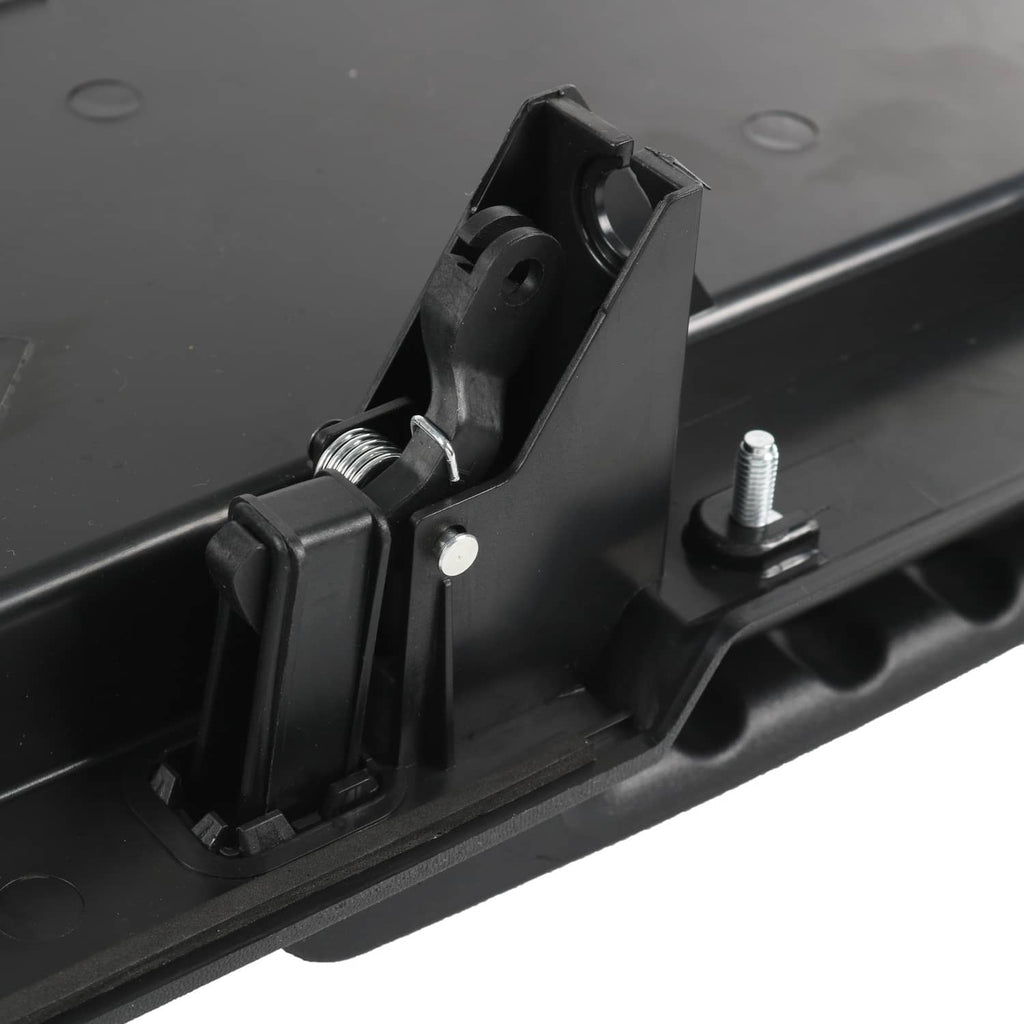 Rear tailgate license pocket mounting mechanism with springs and fasteners