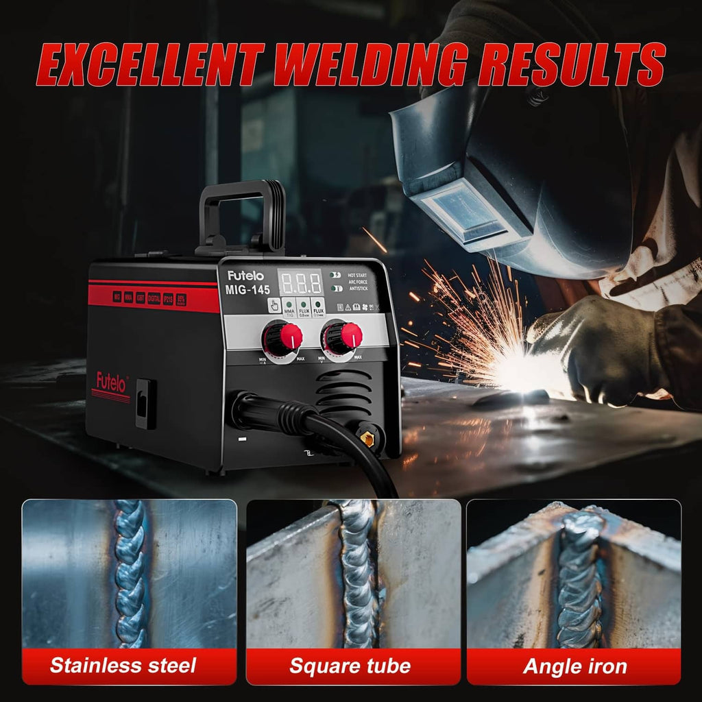Futelo MIG welder producing welds on stainless steel, square tube, and angle iron
