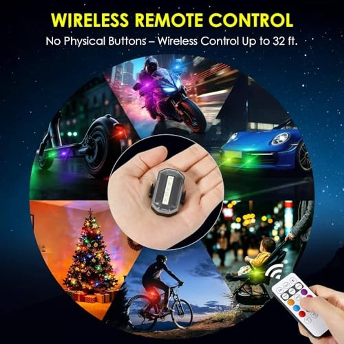 Wireless strobe remote controller in hand with small strobe light module