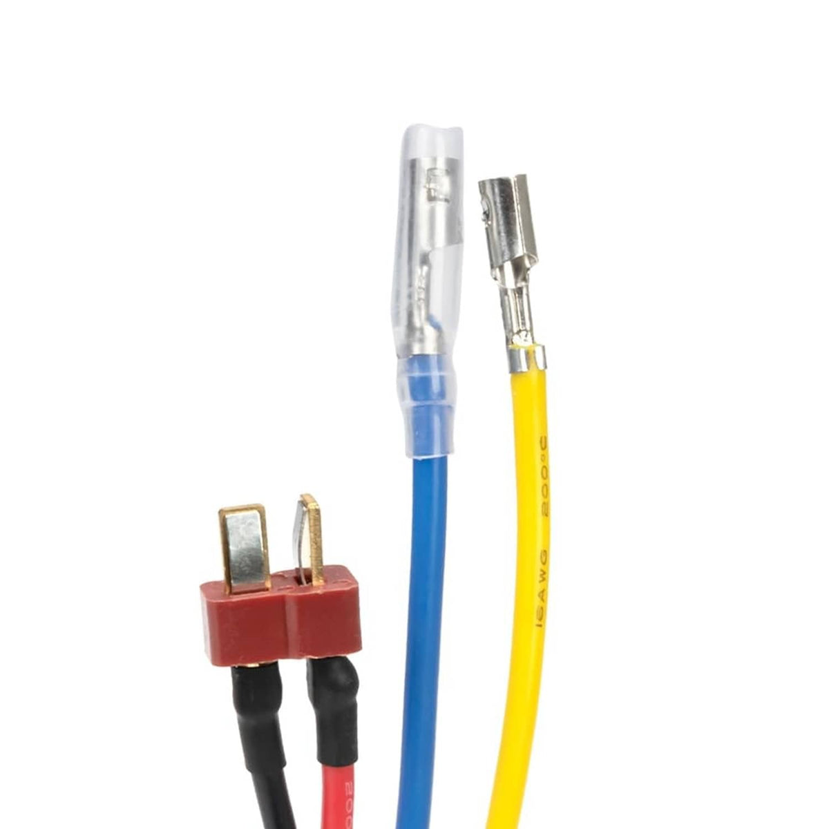 Pair of RC ESC power plug connectors with color-coded blue and yellow leads