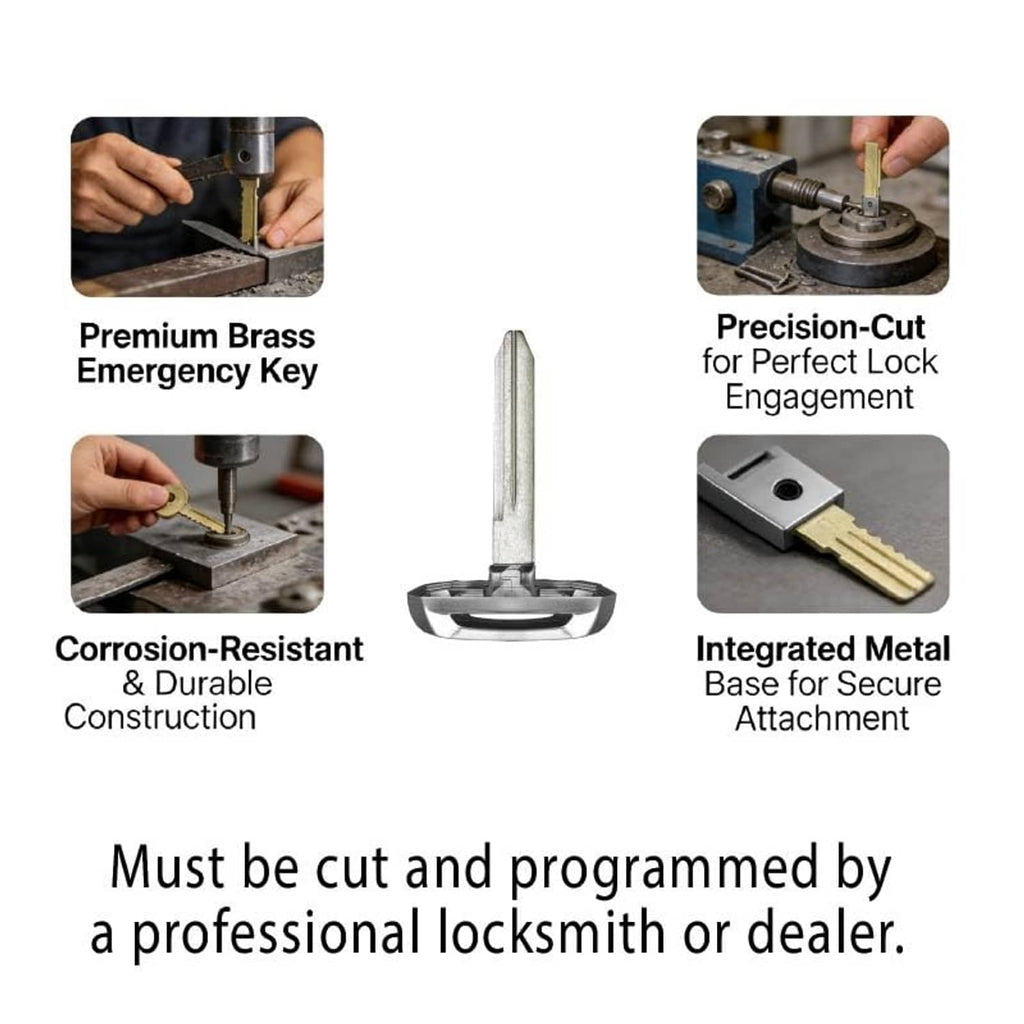 Black smart key fob with metal key blade, durable brass construction details