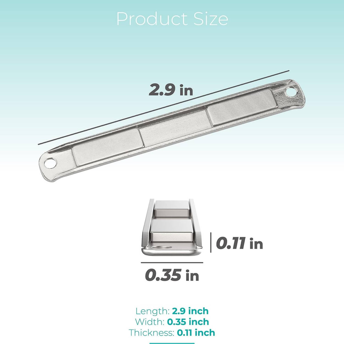 U-channel shower door magnet strip, stainless steel gray, 2.9 in long