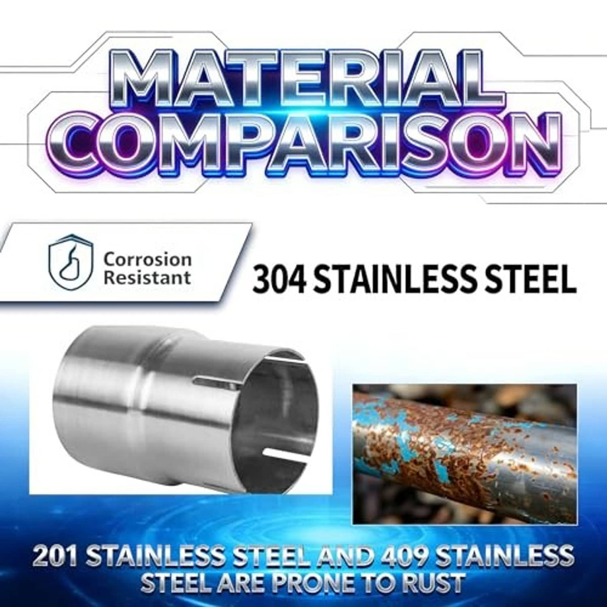 Polished stainless steel exhaust adapter coupler with flared open end and side slot