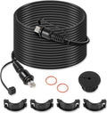 Coiled marine network cable kit with RJ45 plugs, O-rings, split connectors, and cap