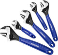 Set of 4-inch to 12-inch adjustable wrenches with blue handles and black jaw grips
