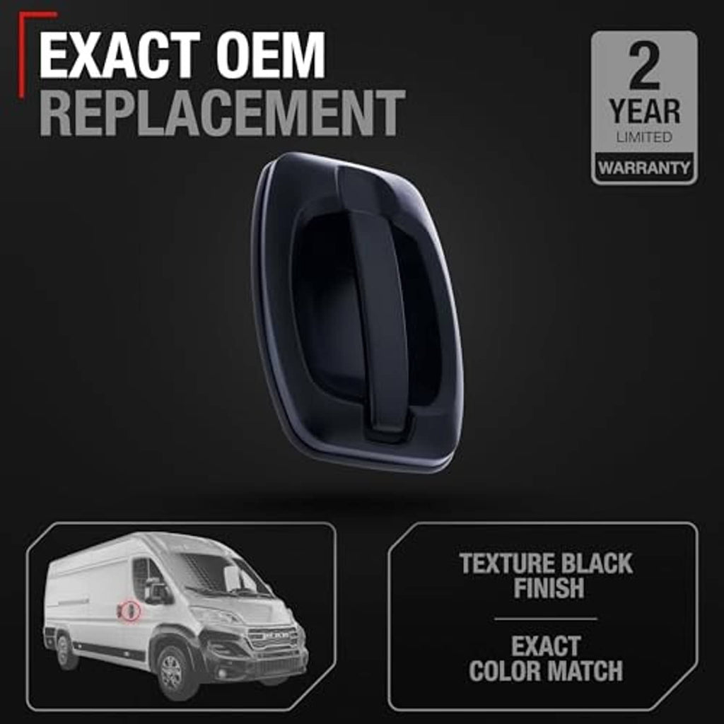 Black exterior door handle without keyhole, shown in 3D on dark background