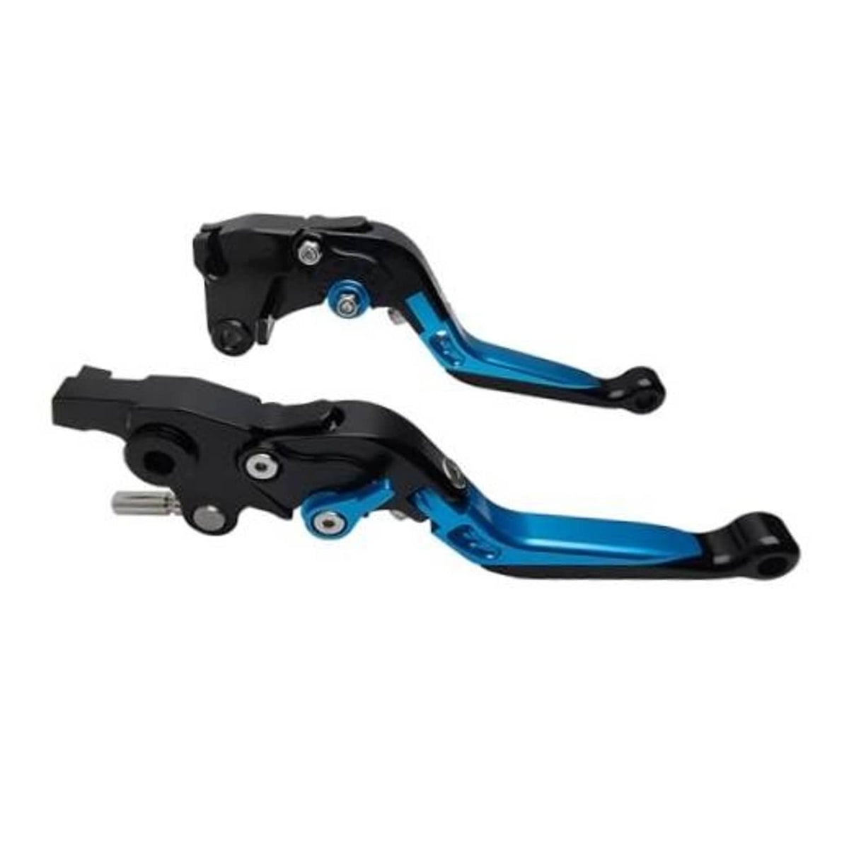 Motorcycle brake and clutch lever set, black with blue anodized arms, pair