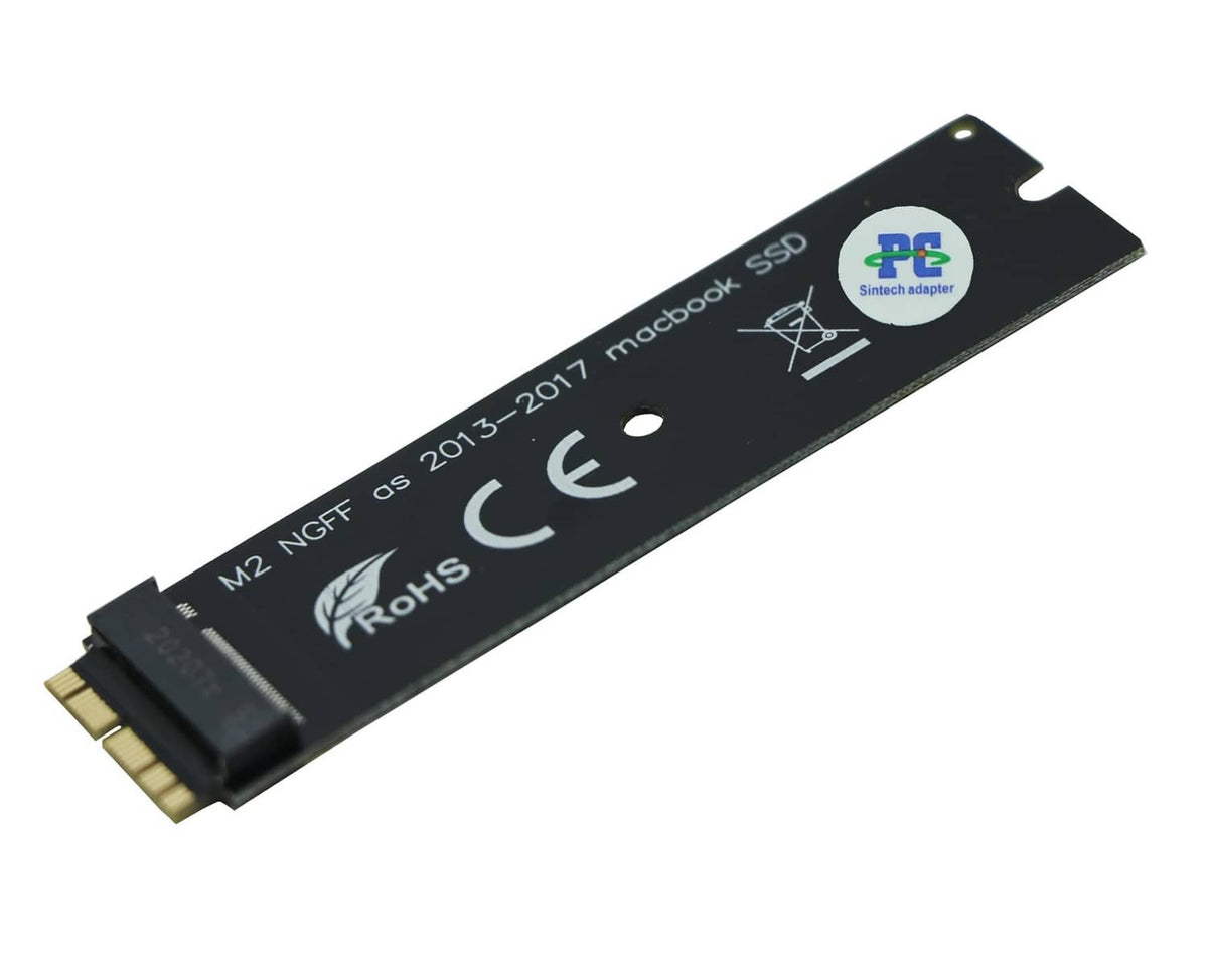 Black M.2 NGFF nVME SSD adapter card with gold edge connector
