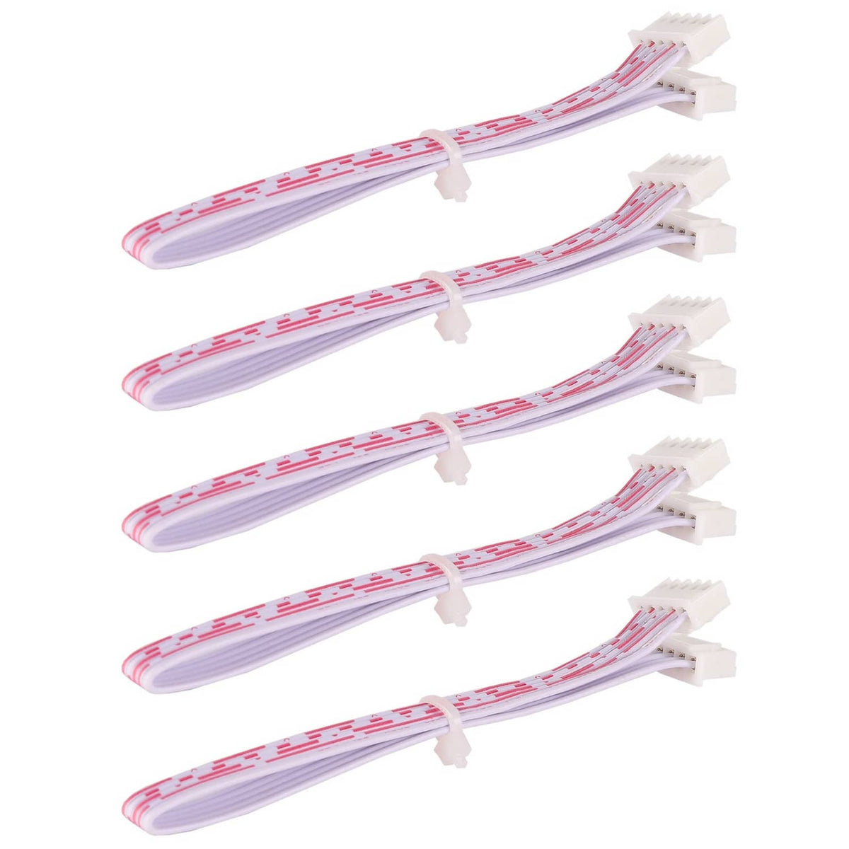 5-pin ribbon cable set with white connectors and red-striped cable bundle (5 pcs)