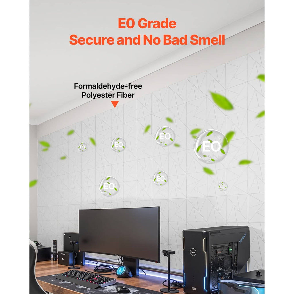 White acoustic wall panel on wall with geometric diamond pattern for home studio sound