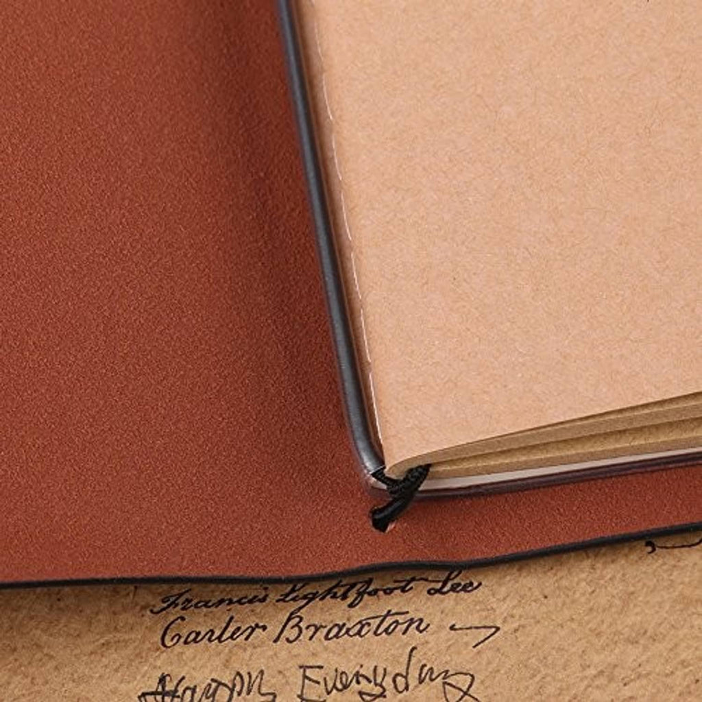 Black PU leather notebook corner with elastic strap and vintage paper pages