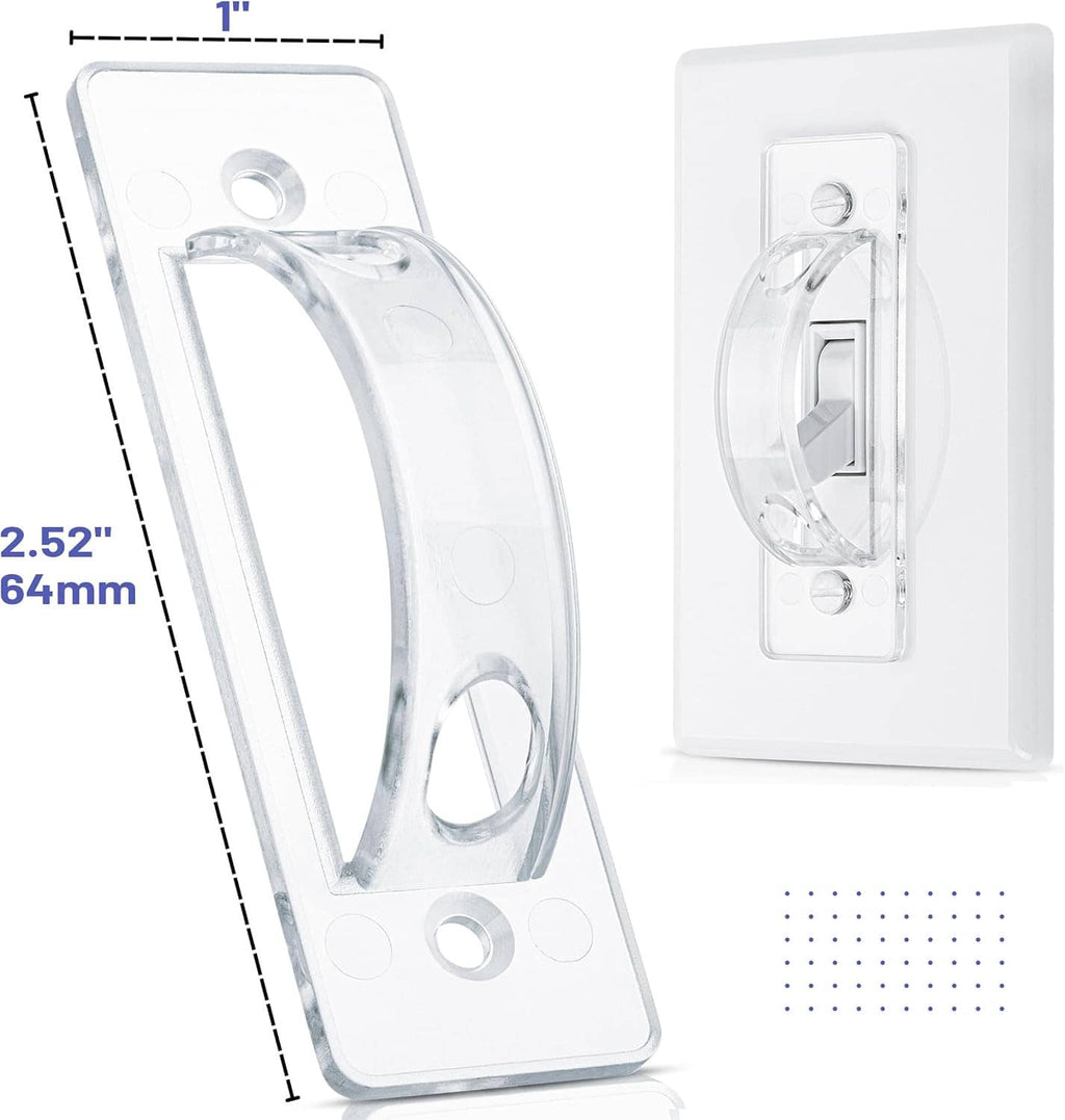 Clear toggle light switch guard cover, transparent shield with mounting holes and openings