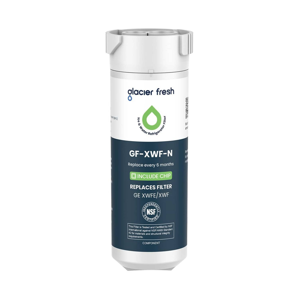 White water filter cartridge with built-in chip, glacier fresh GF-XWF-N, front
