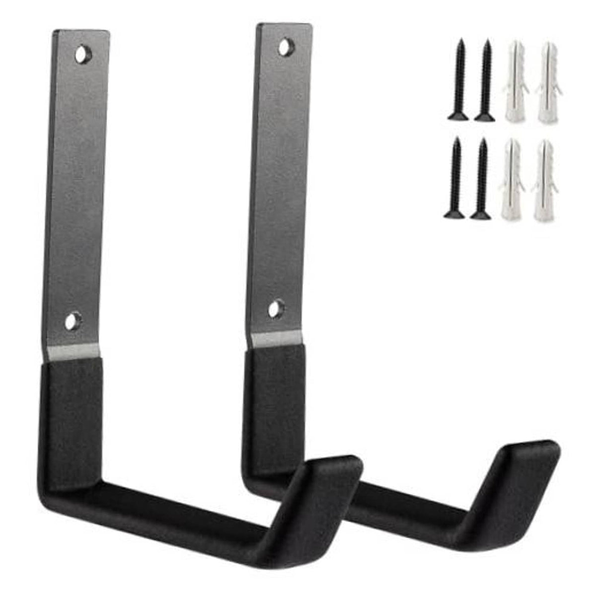 Large U-shaped steel wall hook with black rubber-coated base and mounting holes